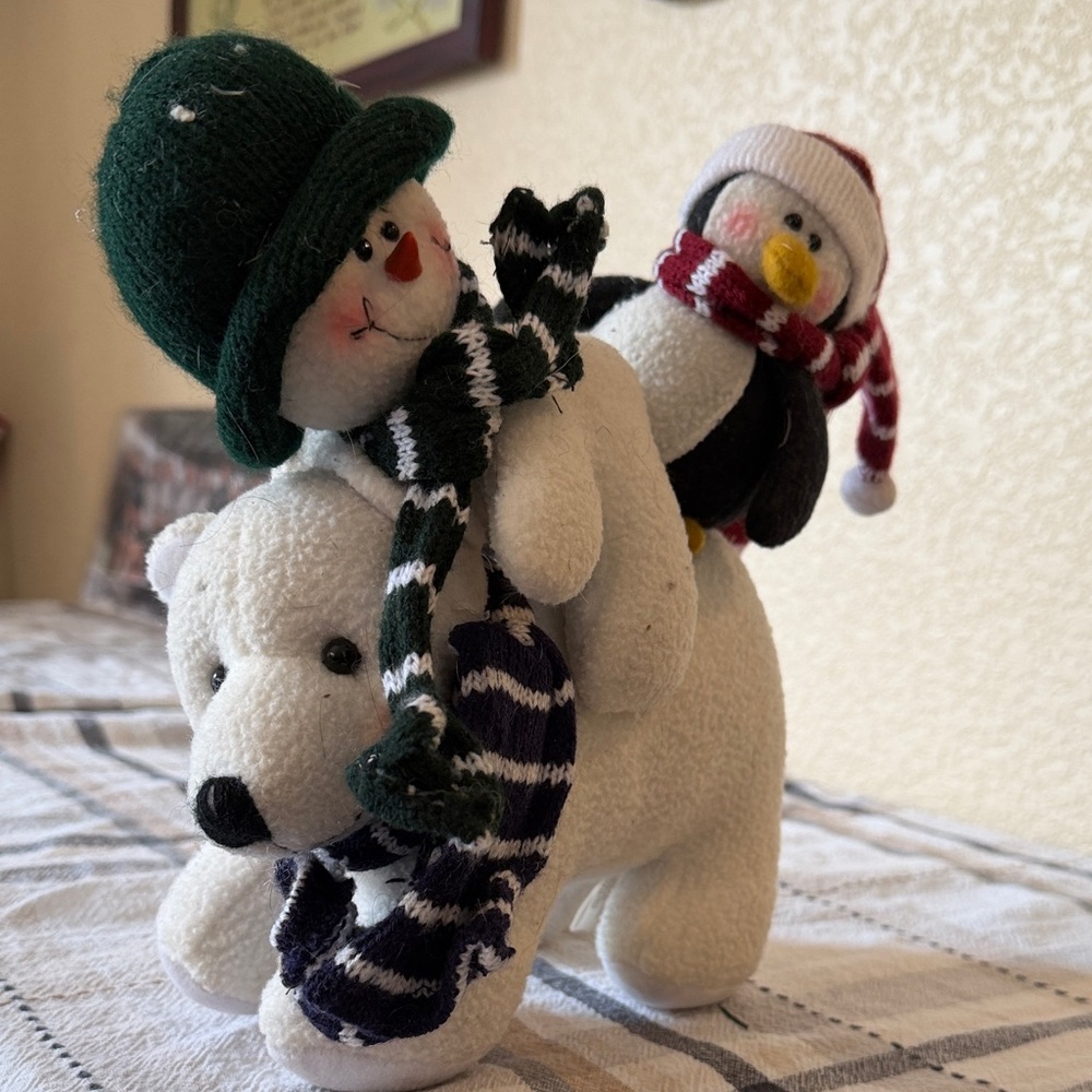 Festive Snowman and Penguin Plush Decor